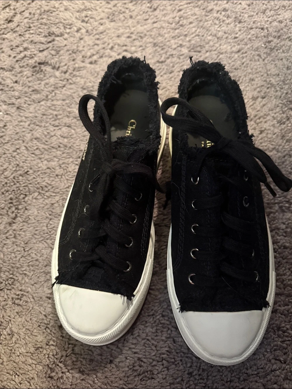 Dior Black Canvas Low-Top Platform Sneakers with White Sole